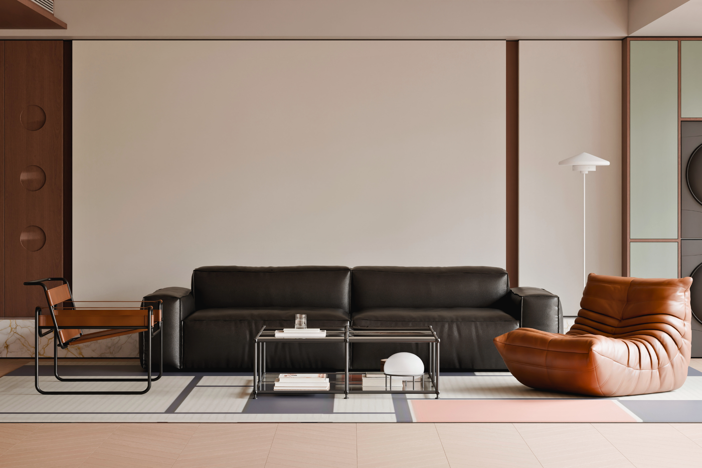 The same apartment furnished in the Mid-Century style